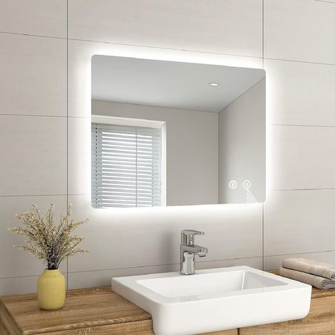 EMKE Backlit Bathroom Bluetooth Mirror with Fuse, LED Bathroom Mirror with Shaver Socket & Demister, 600x800mm