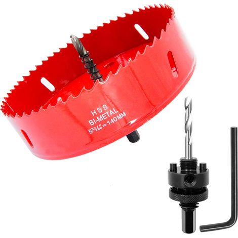Scie cloche 140mm, mèche cloche à arbre pour usage intensif, foret 4341, outil de perçage pour percer des trous dans différents types de bois, aluminium, PVC, etc. (1/5)