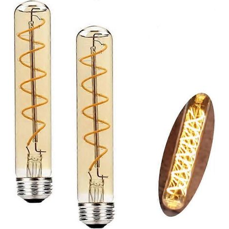 Ampoules LED à filament T30 E27 4W, dimmables, blanc chaud 2200K, 185 mm de long, tube Edison, style vintage, culot à vis, 220 V CA, lot de 2 (1/4)