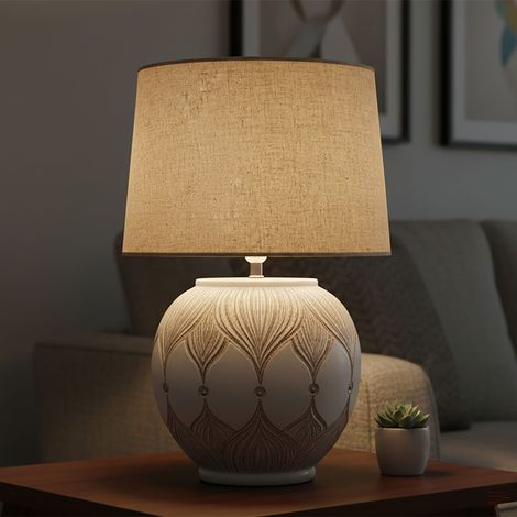Lampe de table en résine blanche avec abat-jour beige ø cm 38x59 (1/5)