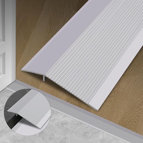 Bande de seuil de transition de plancher en aluminium, comble l'écart entre 0,75 et 4 cm pour porte, seuil, transition carrelage/stratifié (0,9m x 100mm, Argent mat) (1/5)