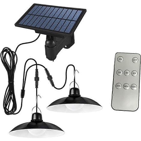 Suspension solaire d'extérieur, lampe LED étanche, suspension à double tête, compatible avec les abris de jardin, les granges et la décoration intérieure. (1/5)