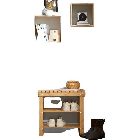 Banc à chaussures, construction en bambou, design multifonctionnel, Kaki Foncé (1/2)