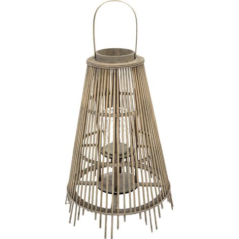 Lanterne décorative grise en bois et verre style contemporain - gris bois naturel (1/3)