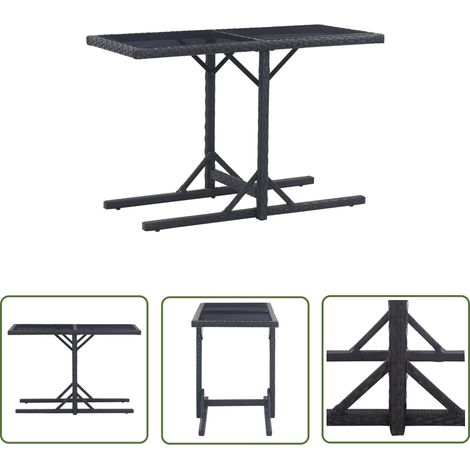 The Living Store Table de jardin Noir 110x53x72 cm Verre et résine tressée - Table De Jardin - Table D'extérieur - Table En Résine Tressée - Table Avec Dessus En Verre - Mobilier De Jardin (1/5)