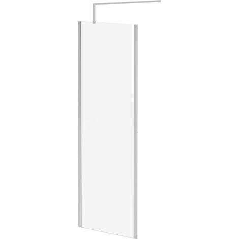 Wholesale Domestic Pacco 8mm Clear Glass Polished Chrome 1850mm x 700mm Walk In Shower Screen including Wall Channel with End Profile and Support Bar (1/5)