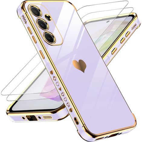 Coque pour Samsung Galaxy A54 5G, Electro Heart, violette + 2 protections d'écran en verre trempé 9H (1/5)