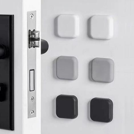 Six butées de porte de 5 cm, protections carrées en silicone pour poignées de porte - amortisseurs auto-adhésifs (blanc, gris, noir) (1/5)