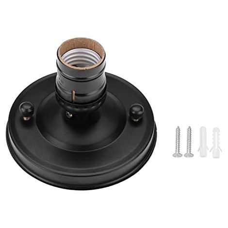 Soporte de Techo Vintage Industrial E26/E27 con Suspensión de Hierro para Lámparas (Negro) (1/4)