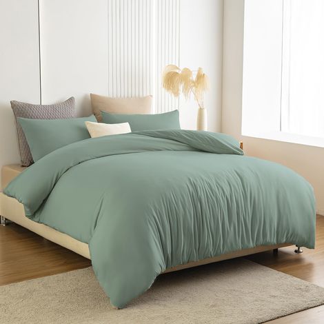 Lot de 2 parures de lit, vertes, en microfibre infroissable, housse de couette 180 x 200 cm avec taie d'oreiller 80 x 80 cm, avec fermeture éclair (1/5)