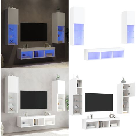 5-tlg. Wohnwand mit LED-Beleuchtung Weiß Holzwerkstoff - TV Möbel - Holzregal - Regal Weiß - Wohnwand - Wandregale - Home & Living (1/5)