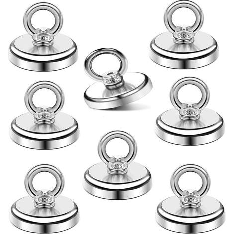 Großer, leistungsstarker Magnet (45 kg), 8 Stück superstarke Neodym-Magnete (32 mm), Magnetangeln mit leicht abnehmbaren Ringen (1/5)