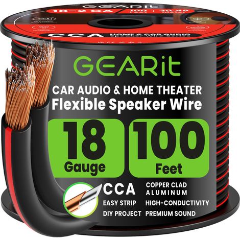 18 AWG Fil de haut-parleur de calibre, Pro Series Câble de haut-parleur de calibre 18 AWG (100 Pieds/30.48 metres) Idéal à utiliser pour le Home Cinéma haut-parleurs et enceintes de voiture, Noir (1/5)