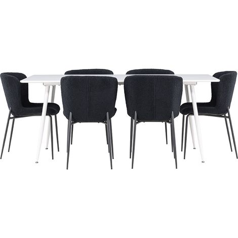 Silar Essgruppe Tisch 90x180cm und 6 Teddy Stühle weiß.