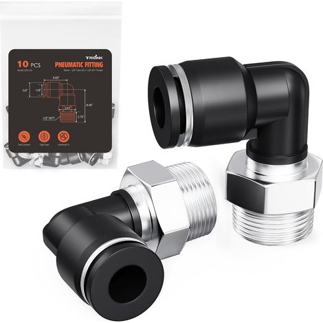 1/8" OD x 1/8" NPT Pneumatic Fittings - Push-to-Connect Elbows, Compressed Air Quick Fittings for Compressor, Pneumatic Tools and Hoses (10 Pieces) (1/5)