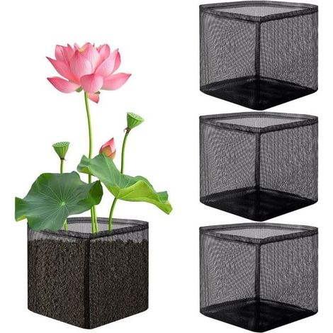 Lot de 4 sacs de plantation aquatiques en maille réutilisables de 17,8 cm pour bassin de jardin, pot de fleurs carré respirant pour étang, tourbière, plante terrestre (1/5)