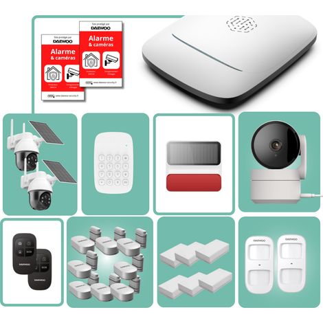 Daewoo – Pack alarme connecté avec caméras de surveillance – Sirène 95dB – Vision nocturne 1080p – Application mobile gratuite
