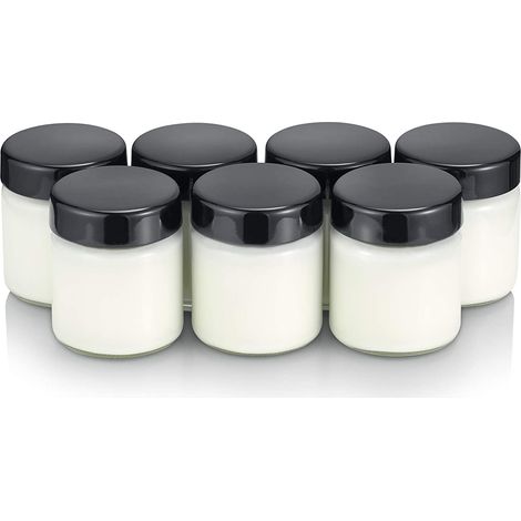 Lot de 7 Pots de Yaourt en Verre de 150 ml avec Couvercle Noir pour Yaourtière JG3510 / JG3518 - sans BPA - EG3514 (1/2)