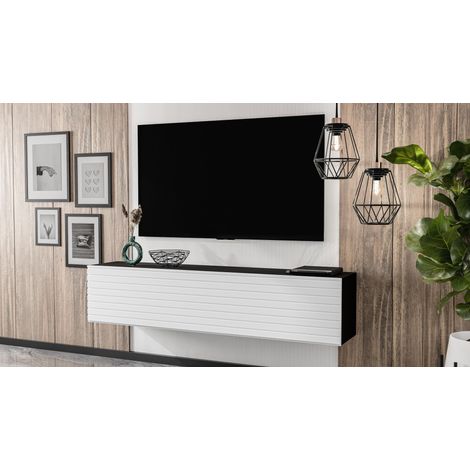 AX LIVING Lowboard Zivolli 160 Lamellenfront TV-Hängeschrank Schwarz/Weiße Lamellen