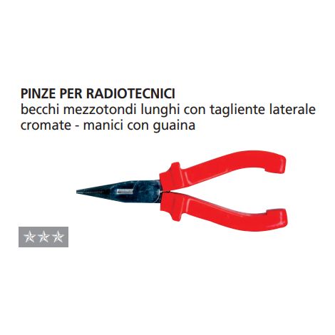 ORECA-PINZE PER RADIOTECNICI BECCHI MEZZOTONDI LUNGHI TAGLIENTE LATERALE mm 140 CROMATE