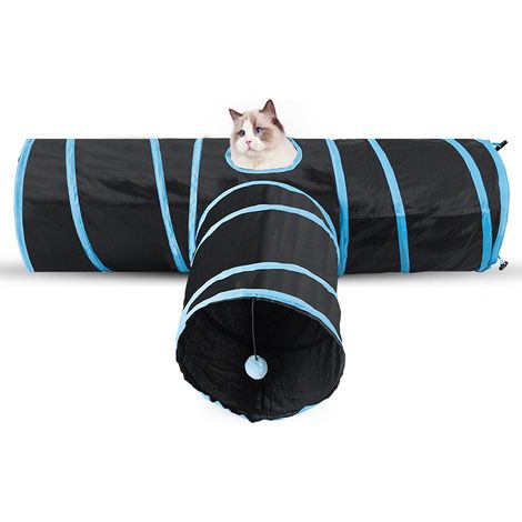 Tunnel pour chats, aire de jeu pour chats, parcours à trois voies pour chats, espace de jeu, jouets pour animaux, pliable, parcours en forme de T pour chats (1/3)
