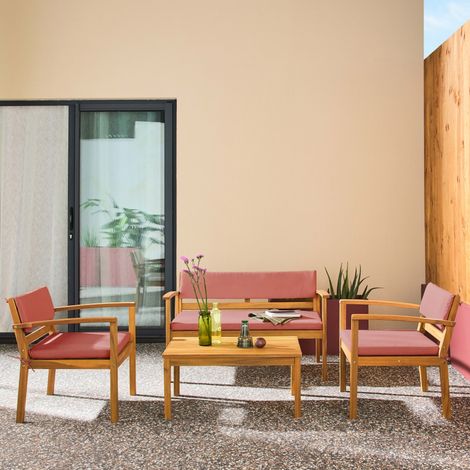 Salon de jardin bois d'acacia 4 places terracotta - Komoda (1/5)