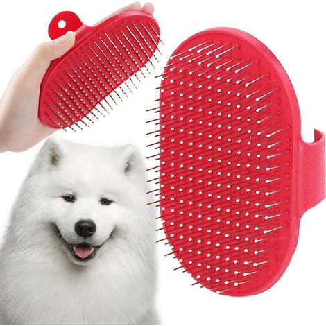 Haustierpflegebürste mit verstellbarem Griff, Stahlborsten und Gummispitzen zur Massage von Hunden und Katzen (1/5)