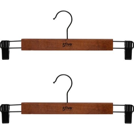 Lot de 2 Cintres à Pince en Bois "Vintage" 33cm Marron (1/4)