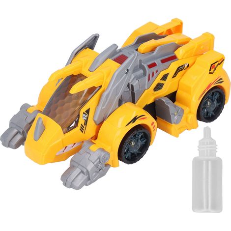 Voiture dinosaure électrique 2 en 1 pour enfants : lumières LED, musique, transformation, brumisateur, jaune. (1/5)