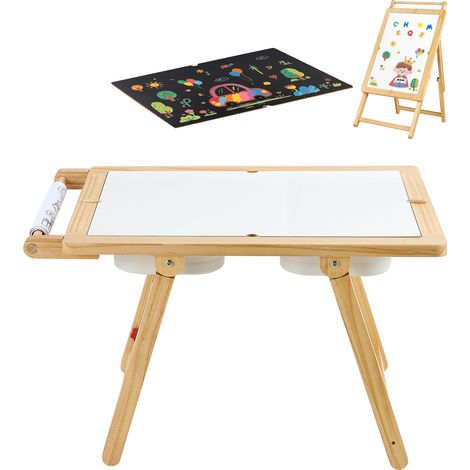 Mophorn Mesa sensorial infantil de madera, diseñada para actividades de niños, con tablero reversible y compartimentos de almacenamiento, caballete multifuncional ideal para juegos de agua y dibujo. (1/5)