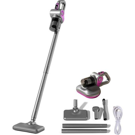 Aspirateur balai sans fil 4 en 1, aspiration puissante de 15 000 Pa, lumière UV contre les acariens, rechargeable (gris) (1/5)