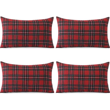 Lot de 4 housses de coussin décoratives de Noël - 30 x 50 cm - Motif tartan rouge et noir avec fermeture éclair invisible - Pour canapé, terrasse, ferme (1/5)