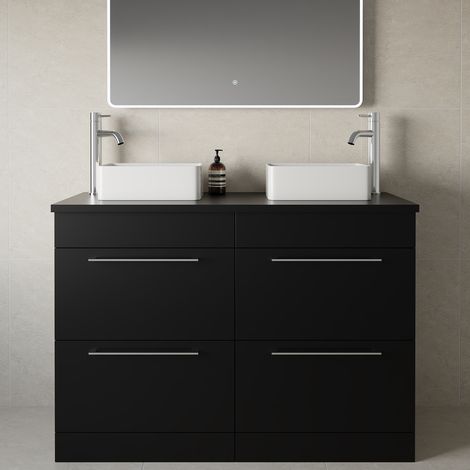 Napoli 460 Matt Black 1200mm 4 Drawer Vanity Unit for Countertop Basins - 1200mm - Chrome 320mm Handle