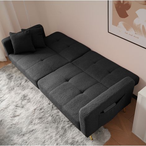Canapé convertible 175x64x72 cm gris antique en mousse avec dossier réglable, poches latérales et pieds dorés (1/5)