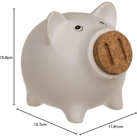 Tirelire - Cochon - Céramique - Bouchon En Liège - Blanc - 15,8 x 11,8 x 12,7 cm - 1 Pièce