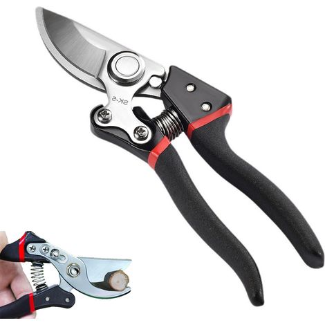 8.6" Sécateur Jardin, Sécateur Ciseaux de Jardin, Lame Large en Acier SK5 à Haute Teneur en Carbone, Noir (1/5)