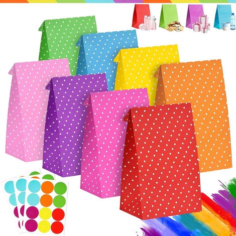 30Pcs Sac Papier Cadeau Petit avec 36 Autocollants 24x13x8cm,Pochette Cadeaux Papier Petits Pois,Pochette Cadeau Anniversaire Enfant,Sachet Bonbon Coloré pour Mariage,Noël,Halloween,Anniversaire,Party (1/5)