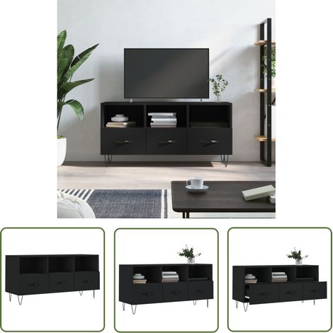The Living Store TV-Schrank Schwarz 102x36x50 cm Holzwerkstoff - TV Schrank - Fernsehtisch - Holzwerkstoff - Schwarz - Wohnzimmermöbel (1/5)