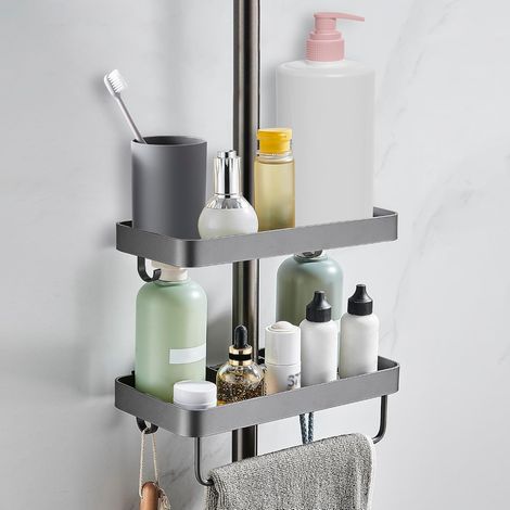 Soporte doble para barra de ducha, no requiere perforación, color plata, para barras de ducha de 22 a 25 mm. (1/5)