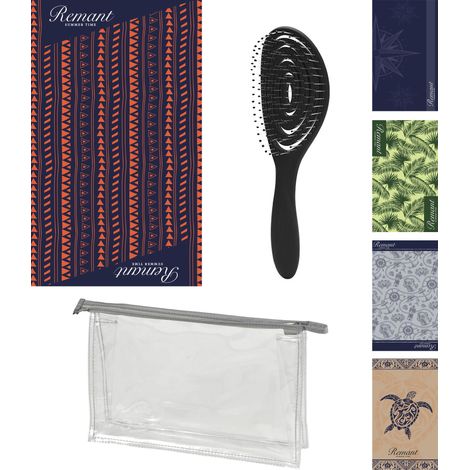 Set Mare 3 Pezzi con Telo Mare in Microfibra 90x170 cm, Pochette Trasparente 32x20 cm con Zip e Spazzola Districante – Kit Spiaggia e Piscina – Fantasie Assortite - IDEA REGALO (1/4)