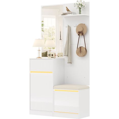 Porte-manteau, porte-manteau compact, ensemble de rangement d'entrée, armoire à chaussures, banc à chaussures, basculeur à chaussures, porte-manteau avec miroir, meubles d'entrée, meubles de couloir, (1/5)