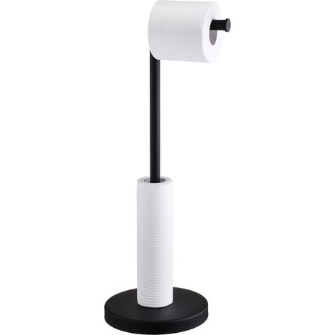 Porte-Papier Toilette sur Pied avec Stockage, Support Pratique Noir en Acier Inoxydable 304, Distributeur Hygiénique