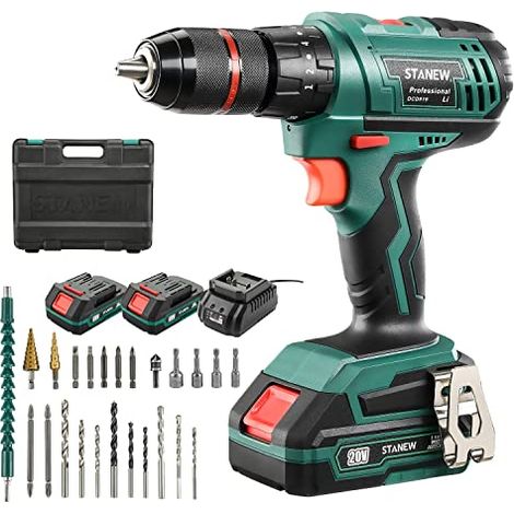 Perceuse à Percussion, STANEW QW Perceuse-Visseuse sans fil 2 batteries Li ion 20V, Couple 18+3, avec 2 Batterie et Chargeur ST-919 (1/5)