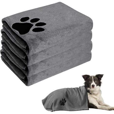 Super Absorbent Dog Toilet Towel, Pack of 4 Towels 50x100cm, Ideal for Dogs and Cats (Grey) (1/5)