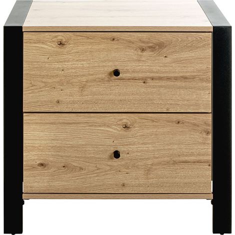 Meuble console, table console avec 2 tiroirs en bois coloris chêne et métal noir -longueur 60 x profondeur 42 x hauteur 60 cm (1/4)