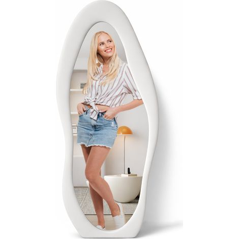 Specchio Grande Ondulato con Cornice Rivestimento in Velluto Bianco 60 x 160 cm (1/5)