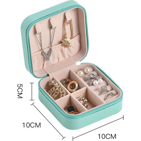 Boîte à bijoux de voyage élégante grande capacité résistante aux rayures organisateur portable pour extérieur voyage bleu 10x10x5cm/3.9x3.9x2.0in (1/3)