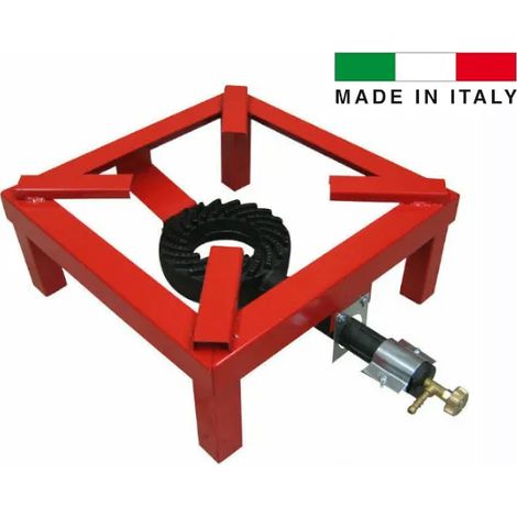 Idroweb – Brûleur carré en fonte 2,0 x – Pour gaz GPL – Structure acier 1,5 mm – Hauteur pied 17,5 cm – Robinet laiton réglable