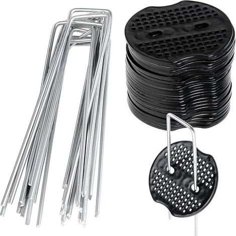 50 clous de fixation + 50 rondelles de blocage - piquets pour toile de paillage - clous de fixation pour jardin - accessoires pour la pose de clôtures et de toile de paillage - 15 cm x 4 cm x 2,5 mm (1/5)