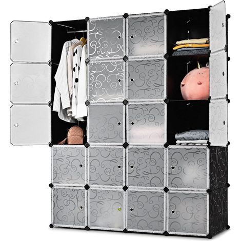 GOPLUS Armoire Penderie Portable 20 Cubes,étagère Modulable en Plastique,avec Portes,Crochets,Dispositif Anti-Renversement (1/5)